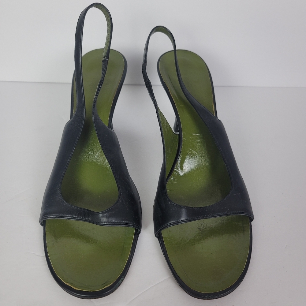 Gucci Vintage 90s Y2K Black And Green Leather Sling Back Kitten Heels Size 10 - Picture 7 of 14